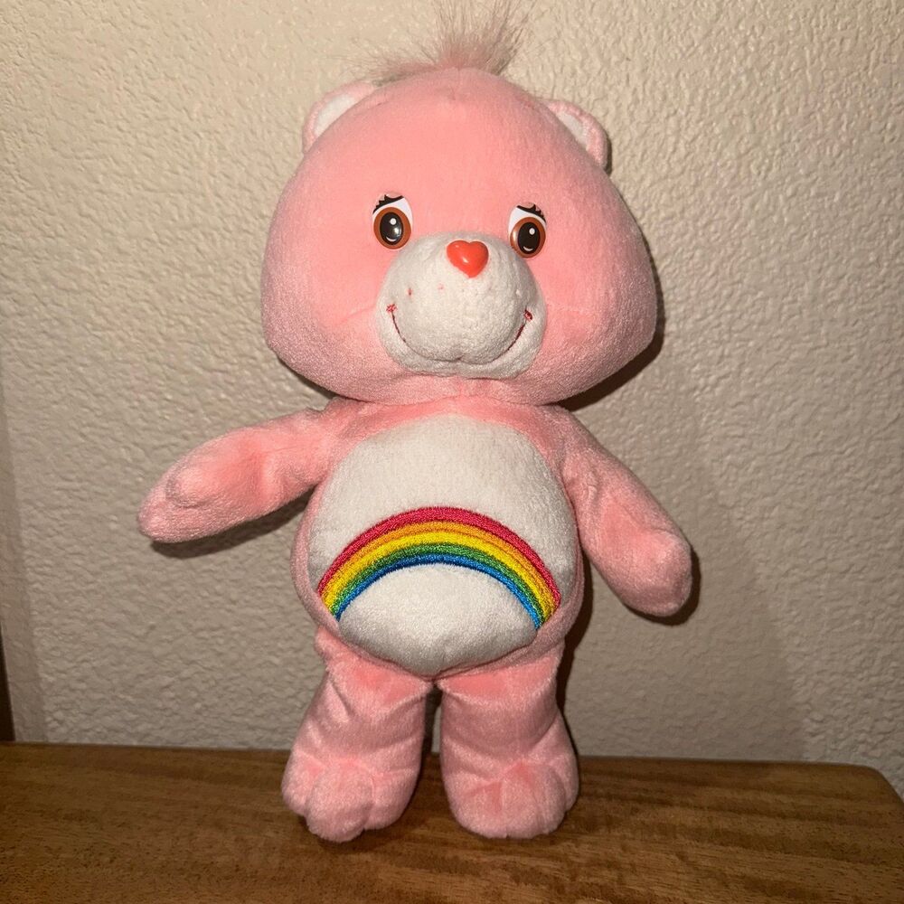 2003 Care Bears Cheer Bear Plush Pink Rainbow Belly Play Along 20th Anniversary